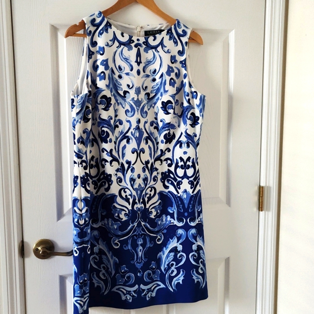 Ralph Lauren Blue and White Patterned Mini Dress